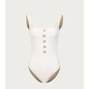 SAME Los Angeles One Piece Swimsuit Womens Size Small White Grace Faux Suede